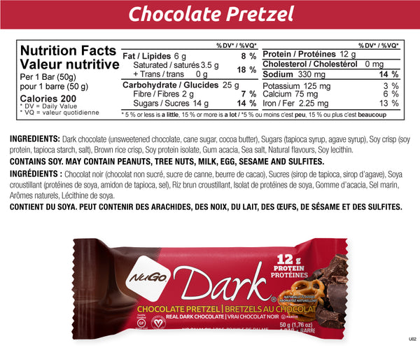 NuGo Dark Chocolate Pretzel Nutrition Facts